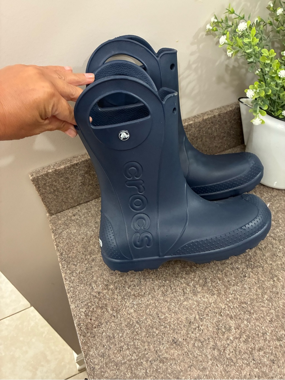 CROCS Kids Navy Blue Waterproof Rain Boots with Easy-Grip Handles
